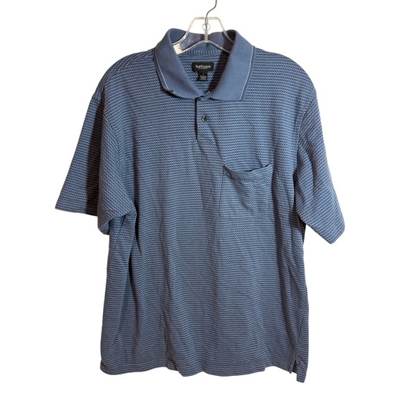 Van Heusen Other - VAN HEUSEN Mens Blue Geometric Pattern Polo Shirt Size L Short Sleeve Pocket